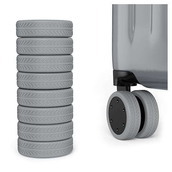 AWINNER 8 Pack Luggage Wheel Covers - Durable Silicone Protectors for Spinner Suitcases & Office Chairs (Grey)