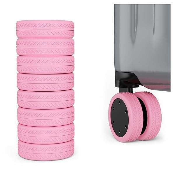 AWINNER 8 Pack Luggage Wheel Covers - Durable Silicone Protectors for Spinner Suitcases & Office Chairs (Pink)