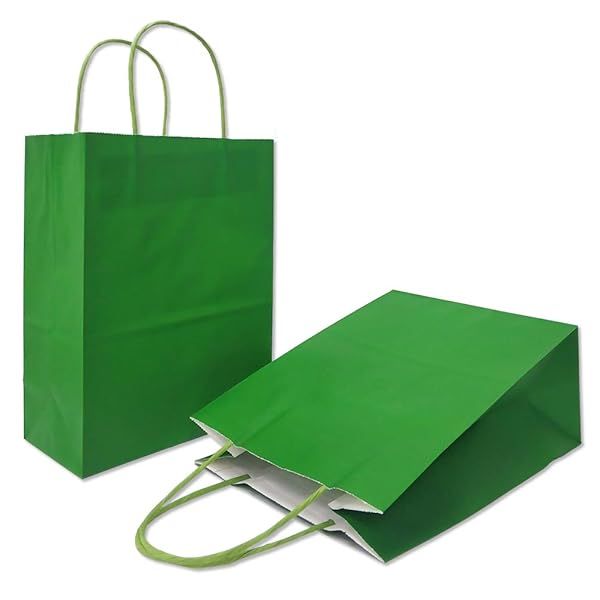 AZOWA Large Green Kraft Paper Gift Bags with Handles - 25 Pcs (10.5 x 8 x 4.5 in) for All Occasions