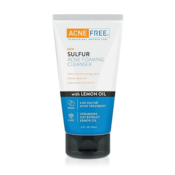 Acne Free Sulfur Foaming Cleanser with Lemon Oil & Oat Extract - 5oz for Clear Skin