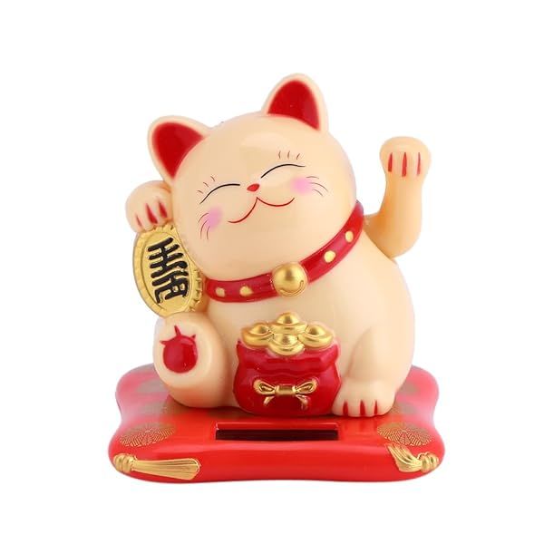 Charming Solar Waving Cat - Good Luck Decor for Home, Office & Car | Perfect Gift for Friends & Colleagues (Yellow)