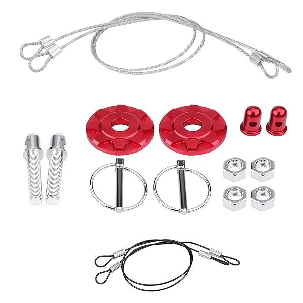 Acouto CNC Aluminum Hood Pins Kit - Universal Racing Lock & Appearance Kit (Red) for Cars
