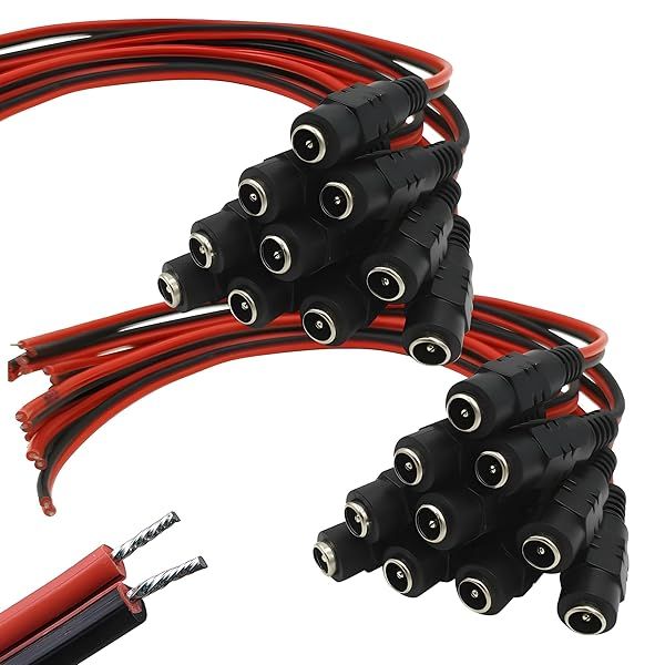 AimHD 20 Pack Female Power Pigtail DC Connectors for CCTV Surveillance Security Camera System and LED Strips Transformer Connection