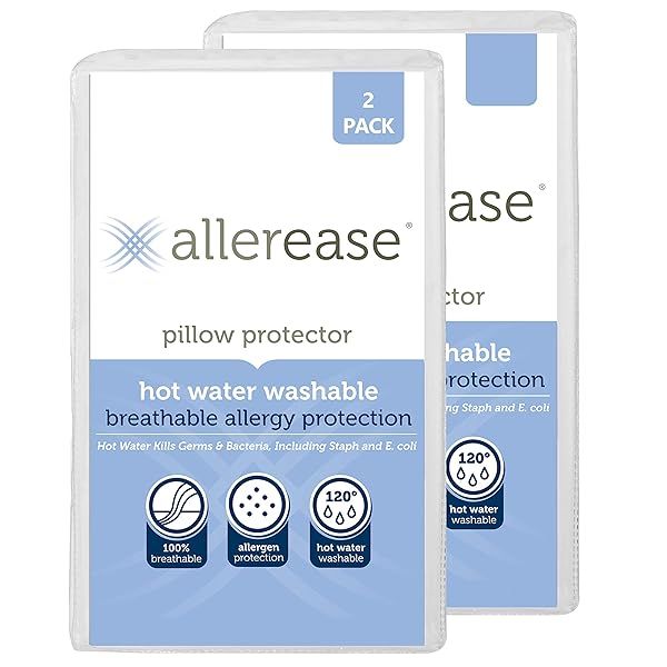 AllerEase King Pillow Protectors - Washable Hot Water Safe, 2 Count, White | Allergy Relief & Comfort