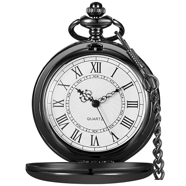 Alwesam Smooth Quartz Pocket Watches Round Roman Numbers with 37cm Chain Christmas Birthdays Best Gifts Father Days
