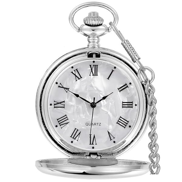Alwesam Smooth Quartz Pocket Watches Round Roman Numbers with 37cm Chain Christmas Birthdays Best Gifts Father Days