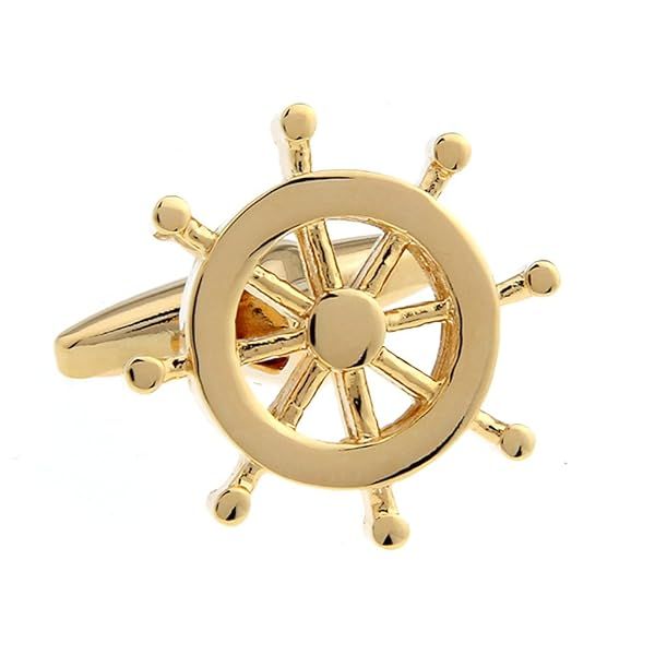 Gold Rudder Cufflinks for Sailors | Anchor & Sea-Themed Fishing Accessories