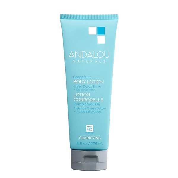 Andalou Naturals Grapefruit Body Lotion: Lightweight Exfoliating Moisturizer for Back Acne & Blemishes with Salicylic Acid & Tea Tree