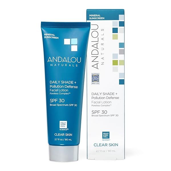 Andalou Naturals Daily Shade SPF 30 Sunscreen: Zinc Oxide, Matte Finish, Pore Minimizer - Lightweight Face Lotion