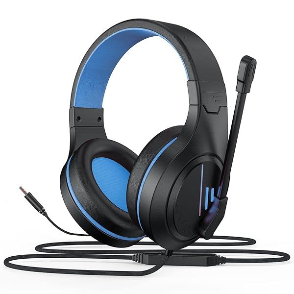 Anivia MH601 Blue Headphones: Wired Gaming Headset with Active Noise Canceling Microphone & 3.5mm Audio Jack for Work & School