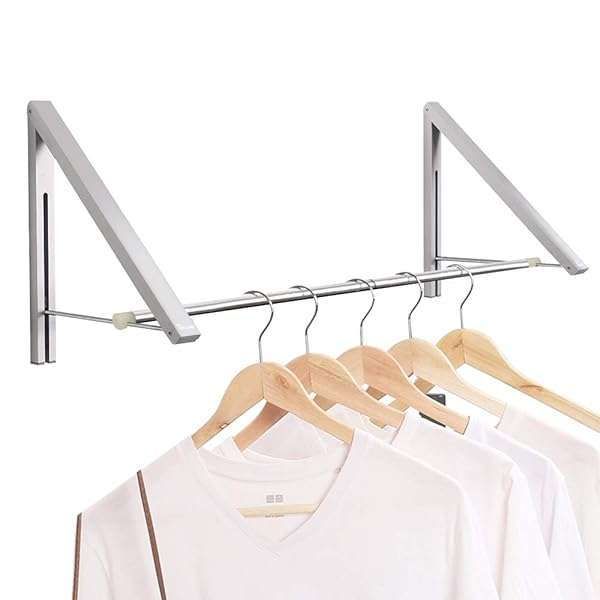 Anjuer Wall-Mounted Drying Rack: Space-Saving Aluminum Clothes Hanger & Coat Rack - 2 Racks with Rod for Home Storage