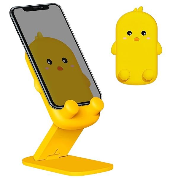Anpdasi Foldable Cute Cell Phone Stand - Adjustable Holder for iPhone 16/15/14/13/12 Pro Max & Tablets (Yellow Chick)