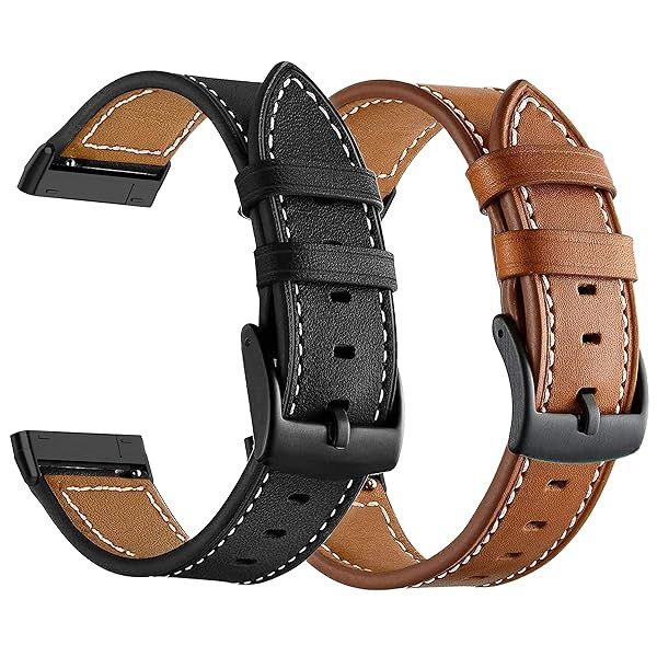 Anrir Bands for Fitbit Versa 4, Geniue Leather Replacement Watch Strap for Fitbit Versa 4 Versa 3, Fitbit Sense 2 Sense Bands for Women Men-2Pack