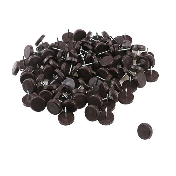 Antrader 100 Pack Nylon Slider Glides Nail on Furniture Feet Leg Protector Pads 20 mm Brown for Tables Chairs Sofas