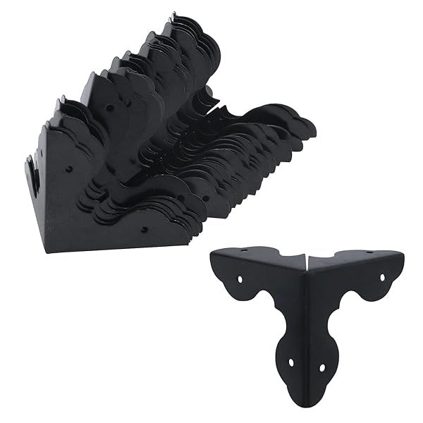 Antrader 24Pcs Triangle Metal Cabinet Corner Protectors Black Edge Safety Guards for Furniture Decor 1-1/4 x 1-1/4