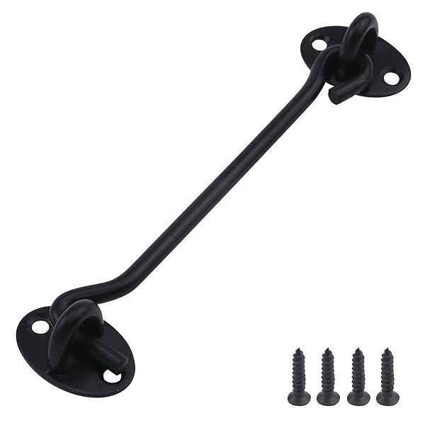 Antrader 6 Inch Stainless Steel Hook Eye Latch Safety Lock for Cabin Door Window Sliding Barn Door with Screws Black