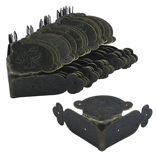 Antrader Iron Decorative Corner Protector Antique Box Edge Safety Guard Desk Edge Cover Bronze Tone Pack of 16 2.6 x 2.6 x 1.1 Inches