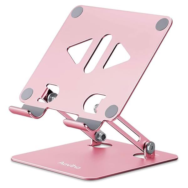 Adjustable Aoviho Tablet Stand Holder for Desk - Foldable Aluminum Mount for iPad, Samsung Galaxy, Kindle (Rose Gold)