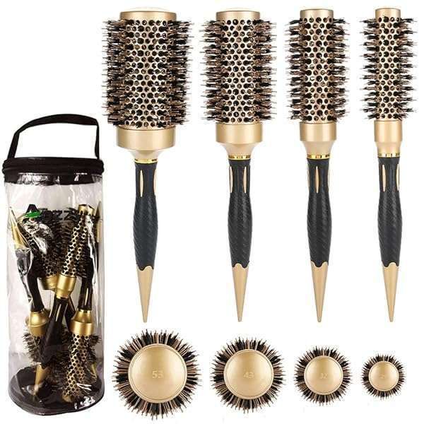 Professional Aozzy Round Hair Brush Set - Boar Bristle & Ceramic for Effortless Blow Drying - 4 Sizes Available
