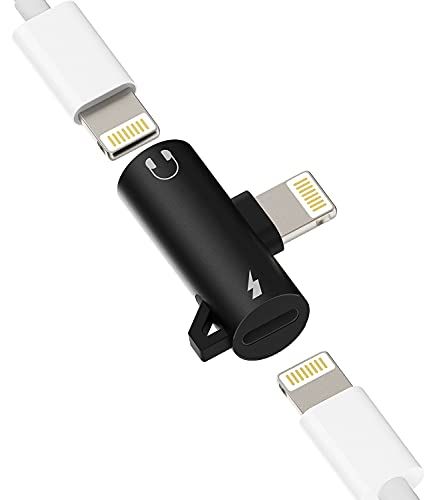 Apple MFI Certified Lightning Headphone Adapter & Charger Splitter for iPhone 11, 12, XS, XR, iPad Air - Dual Port Audio Jack