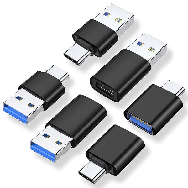 AreMe USB C Adapter (6 Pack), USB A Male to USB C Male Adapter, USB 3.0 to Type-C Converter Connector (Black)