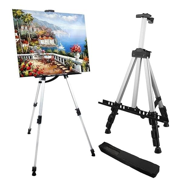 Adjustable Aluminum Easel Stand for Artists - Portable Tripod for Painting Canvases 17-66 Inch with Carry Bag
