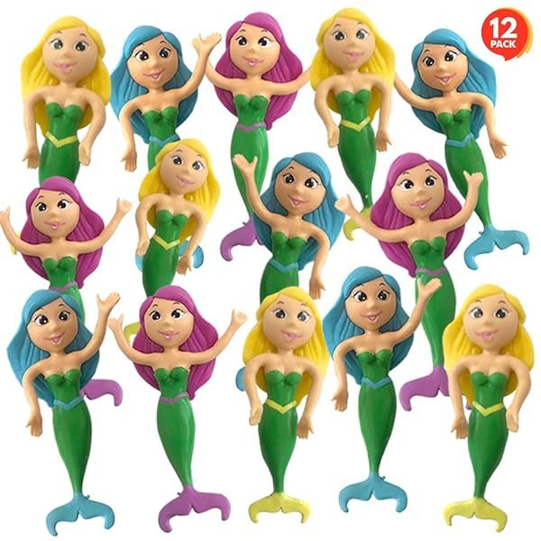 ArtCreativity Bendable Mermaid Figures Set of 12 Flexible Magical Figurines Stress Relief Fidget Toys for Kids Birthday Party Favors