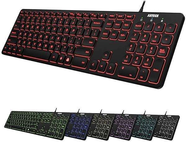 Arteck Backlit USB Wired Full Size Keyboard with Media Hotkeys for PC & Laptop - Enhance Your Typing Experience!