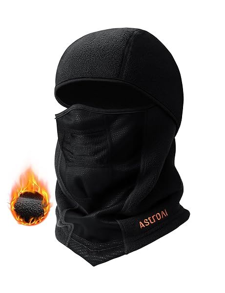 AstroAI Balaclava Ski Mask Winter Fleece Thermal Face Mask for Men and Women Windproof Breathable Cold Weather Gear Black M 21.5-23"