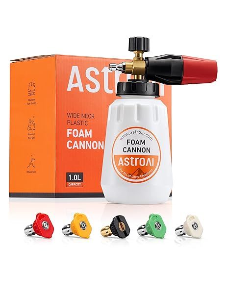 AstroAI Foam Cannon, Heavy Duty Car Foam Blaster Wide Neck Adjustable Snow Foam Lance and Thick Foam for Pressure Washer with 1 4" Quick Connector,1L