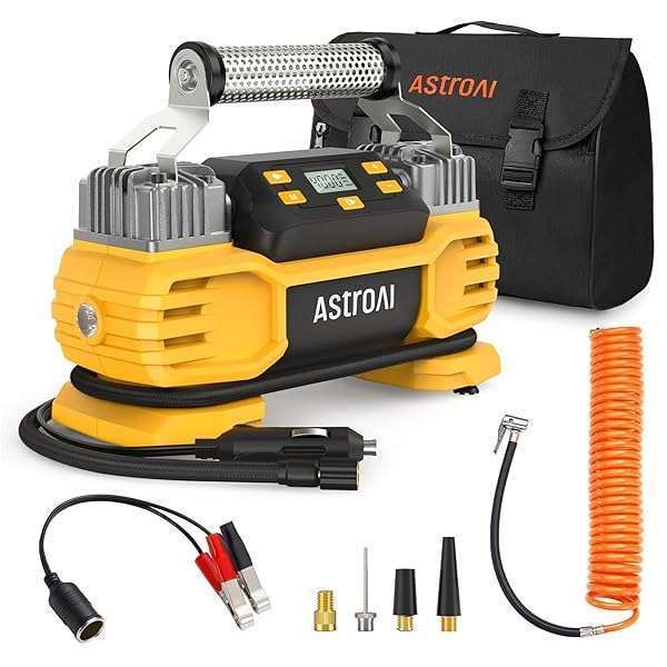 AstroAI 160 PSI Tire Inflator Pump: Heavy Duty 12V Air Compressor for SUVs, Cars & More - Auto Shutoff & Dual Motors