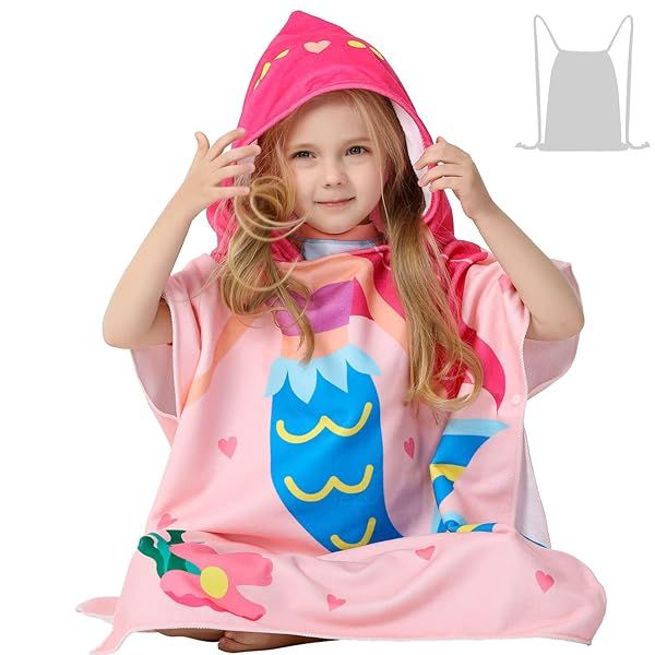 Shop Athaelay Pink Mermaid Hooded Towel Poncho for Kids - Soft, Lightweight Swim Cover-Up for Beach & Pool Fun!