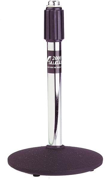 Audio2000S AST425 Chrome Desktop Microphone Stand Adjustable Height with Cast Iron Base for Stability and Durability