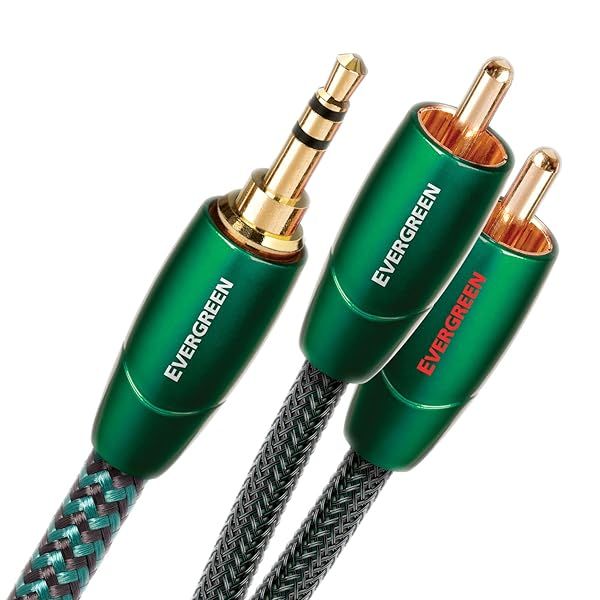 AudioQuest Evergreen 1.5m Stereo Connection Cable: 3.5mm Jack to RCA Outputs (J2P) for Superior Sound Quality