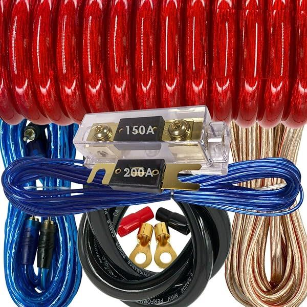 Audiobank Complete 0 Gauge Car Amplifier Installation Power Wiring Kit 6500 Watts with 17 Feet Power Cable and 150A Fuse Red