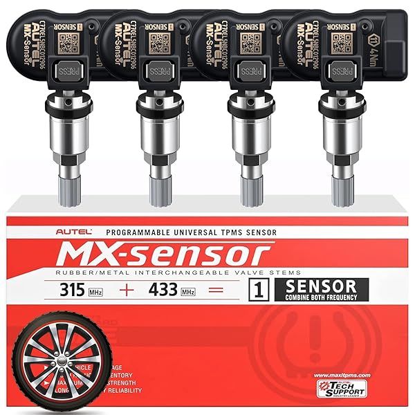 Autel TPMS MX Sensor 315/433MHz - 2in1 Universal Tire Sensors, 100% Cloneable for TS408, TS501, MS906 - 4PCS Metal Stem