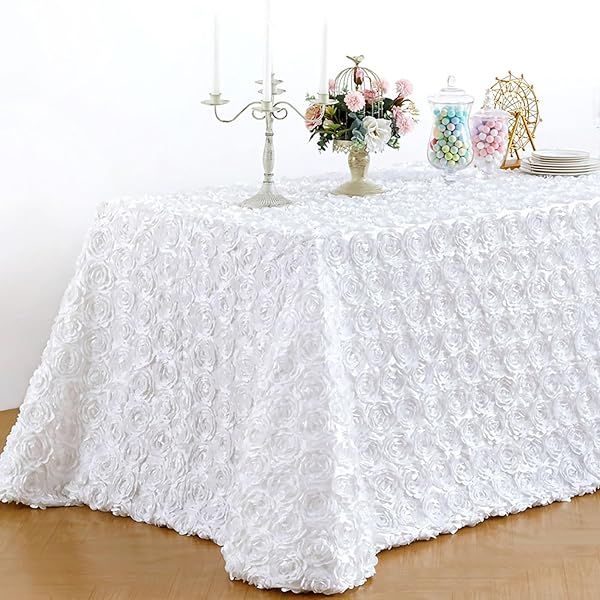 "Elegant B-COOL White Table Cloth 60x102" for Christmas, Weddings & Baby Showers - Satin Floral Table Decor"