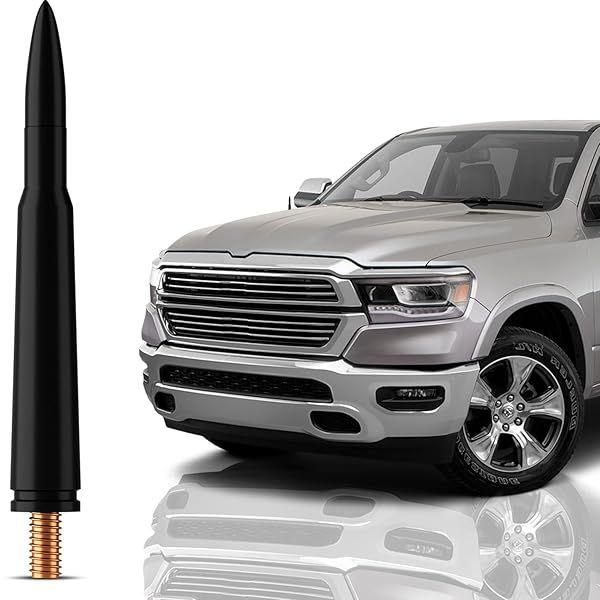 Bullet Antenna for Dodge RAM 1500 2009 to 2023 Durable 5.45 Inch Car Wash Proof FM AM Radio Antenna Black 50 Caliber Design Accessories
