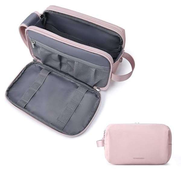 Water-Resistant BAGSMART Toiletry Bag for Men | Travel Dopp Kit & Organizer in Pink - Essential for Toiletries & Accessories