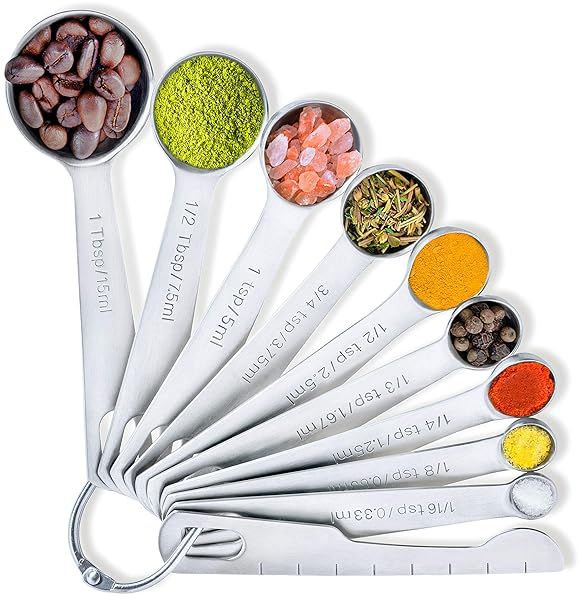 BALCI 9 Measuring Spoons Set Heavy Duty Stainless Steel with US and Metric Measurements Ideal for Dry and Liquid Ingredients