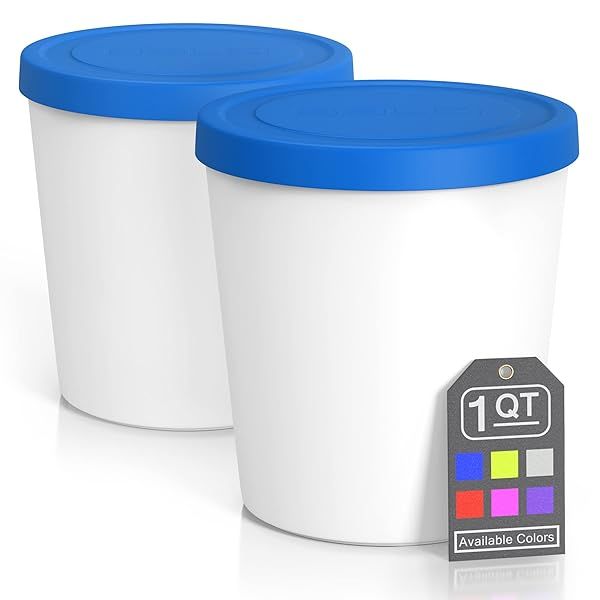 BALCI Premium Ice Cream Containers 2 Pack 1 Quart Each Ideal Freezer Storage Tubs with Lids for Ice Cream Sorbet Gelato Blue