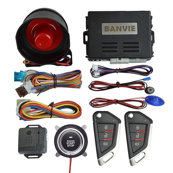 BANVIE Car Alarm System Remote Engine Start Push to Start Stop Ignition Button Kit for Enhanced Vehicle Security