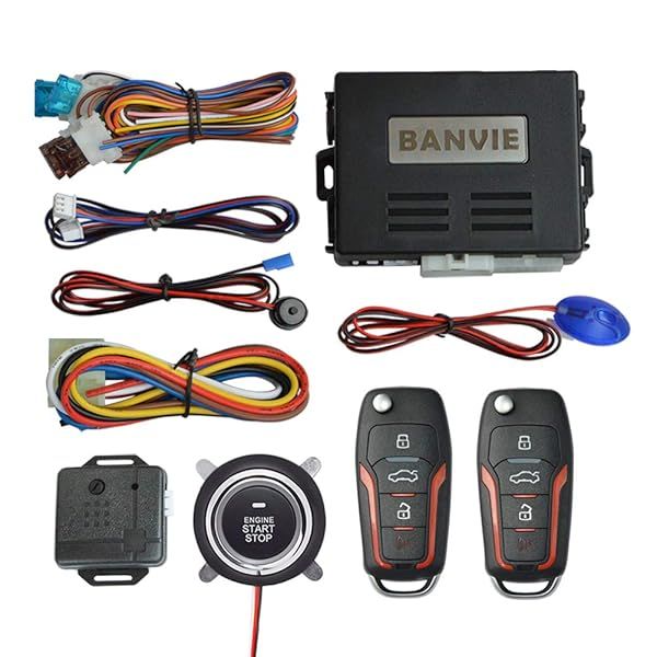 BANVIE Car Keyless Entry Security Alarm System Remote Engine Starter Push to Start Stop Ignition Kit Button