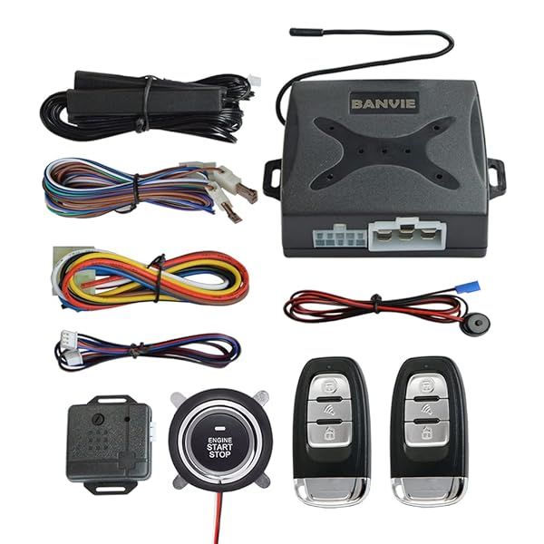 BANVIE Passive Keyless Entry Car Alarm System Remote Engine Starter Push to Start Ignition Button Compatible with Original Siren