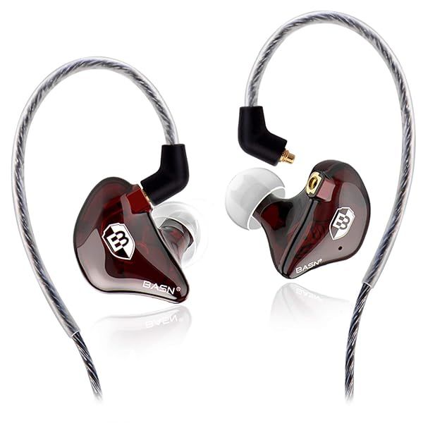 BASN High-Definition In-Ear Monitor Headphones for Musicians - Dual Dynamic Drivers & Noise-Isolating (Red)