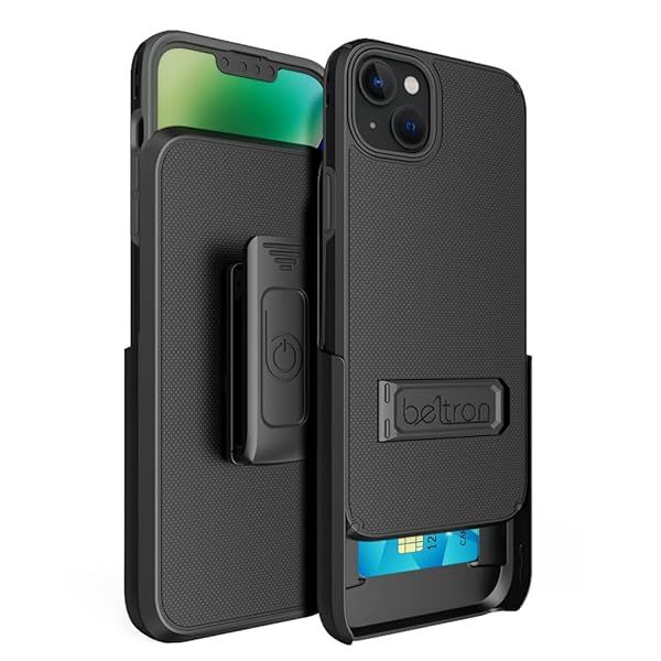 BELTRON Case Holster Combo for iPhone 13 14, Slim Protective Full Body Grip Case and Swivel Belt Clip 3 in 1 Combo with Kickstand and Card Holder
