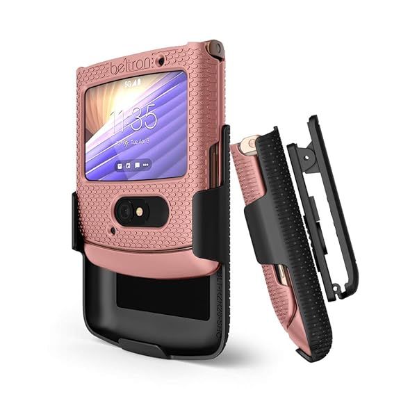 BELTRON Clip Case for Motorola RAZR 5G Snap-On Protective Cover with Rotating Belt Holster and Kickstand Rose Color