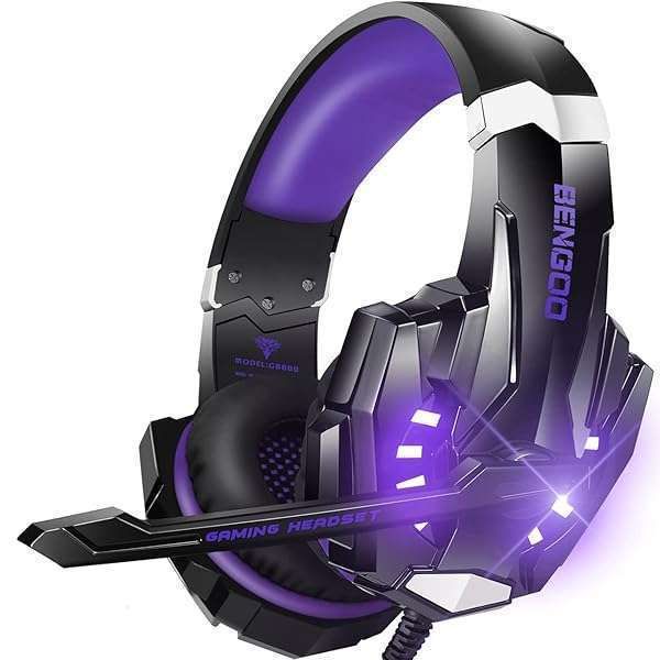 Buy BENGOO G9000 Stereo Gaming Headset - Noise Cancelling, LED Light, Soft Earmuffs for PS5, PS4, PC, Xbox One - Purple