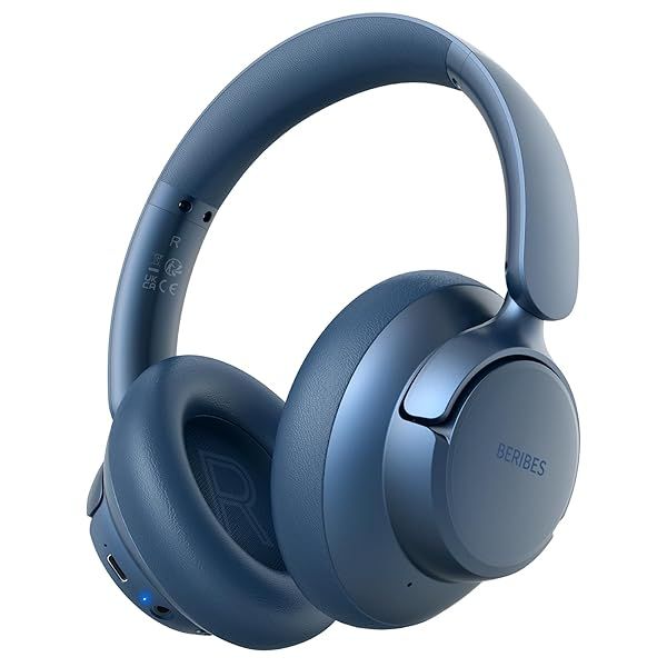 BERIBES Hybrid Active Noise Cancelling Wireless Headphones 70H Playtime Bluetooth Deep Bass Soft Earpads Fast Charging Blue