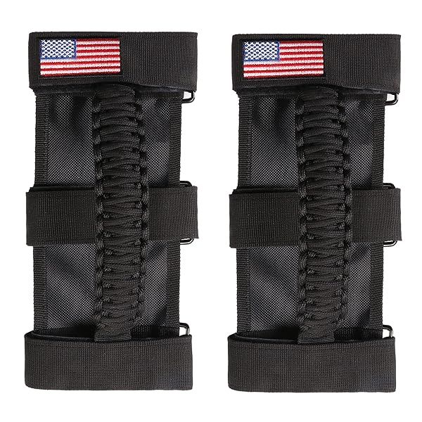 "BESTAOO Roll Bar Grab Handles for Jeep Wrangler & Gladiator - Paracord Grip, Metal Buckle, Fits 2-4" Roll Bars (1955-2024)"